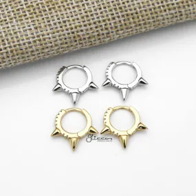 925 Sterling Silver Spikes C.Z One-Touch Huggie Hoop Earrings