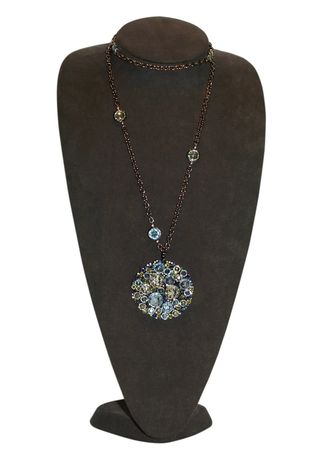 A & Furst Bouquet Blue Topaz & Peridot Cluster Pendant Necklace | 36"