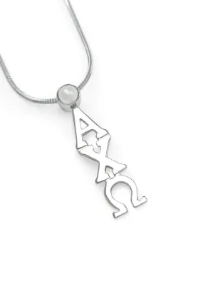 Alpha Chi Omega Sterling Silver Lavaliere Pendant with Synthetic Pearl