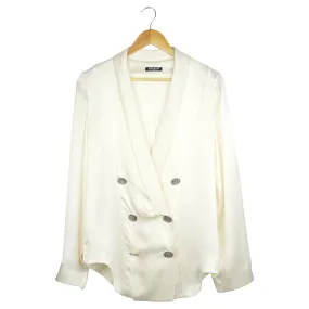 Balmain Ivory Silk Bouble Breasted Draped Blazer Jacket - 38 FR