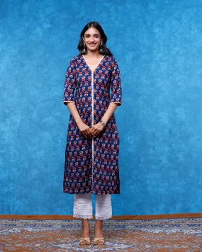 Blue Tulips Kurta With Lace