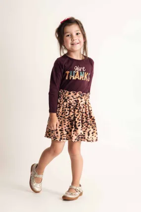 Brown thanksgiving leopard short skirt set