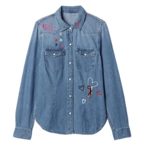 Denim Button Down Hand Embroidery