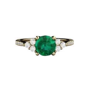 Emerald Engagement Ring with French Pave Diamonds May Birthstone