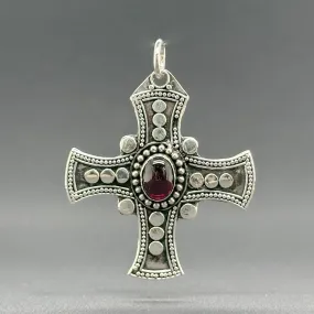 Estate SS Red Stone Cross Pendant