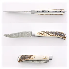 Le Saint-Bernard Pocket Knife - Damascus Blade Deer Stag - A