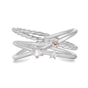 Moonstone & Pink Silver Triple Band Ring - Gravity