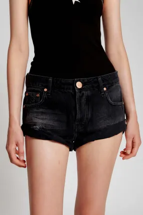 One Teaspoon Low Waist Bandit Denim Short in Worn Black