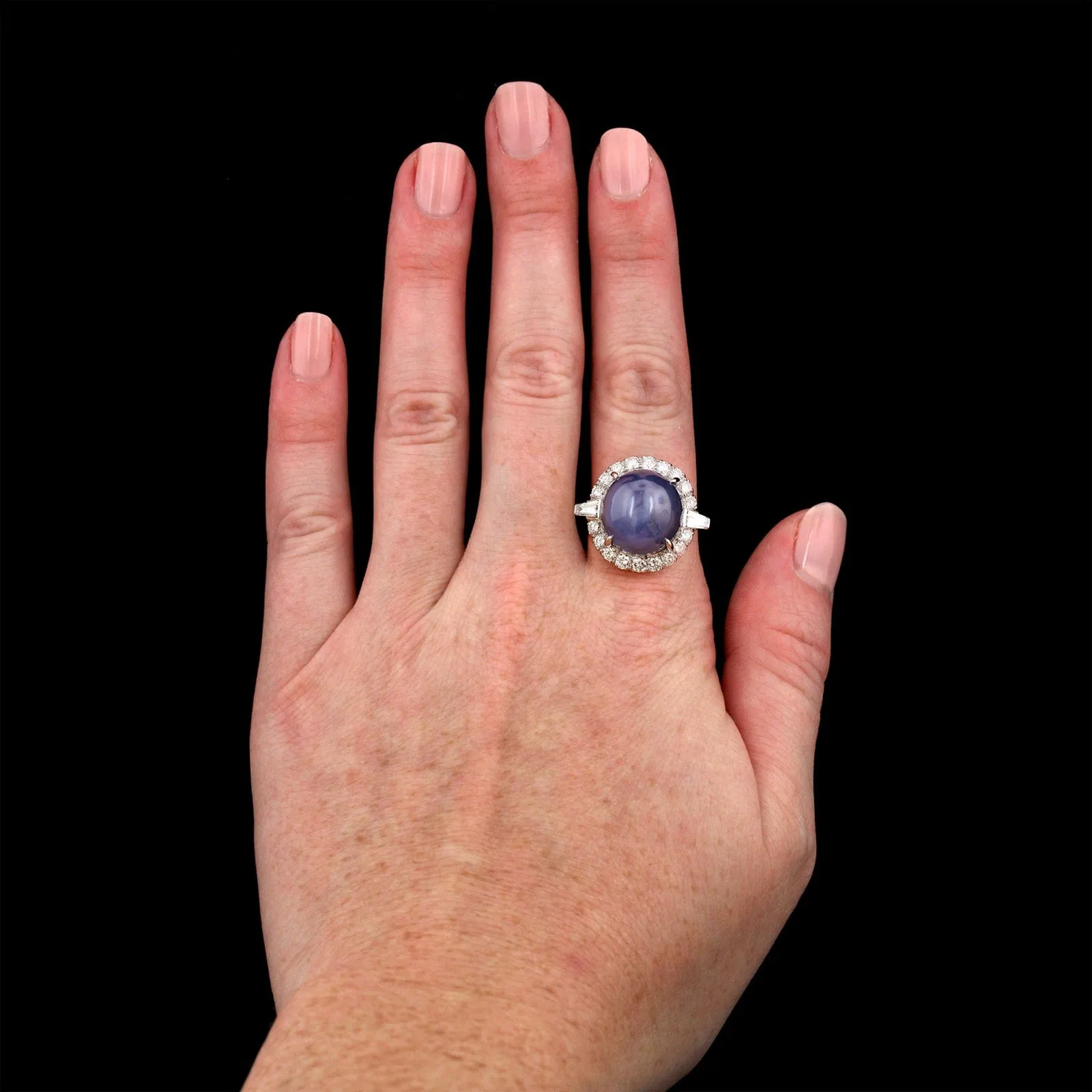 Platinum Estate Star Sapphire and Diamond Ring