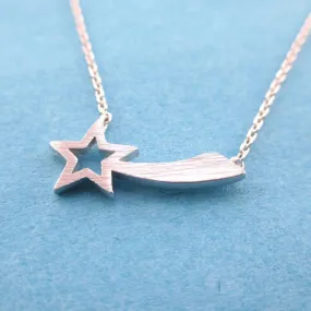 Shooting Star Shaped Make a Wish Pendant Necklace in Silver | DOTOLY